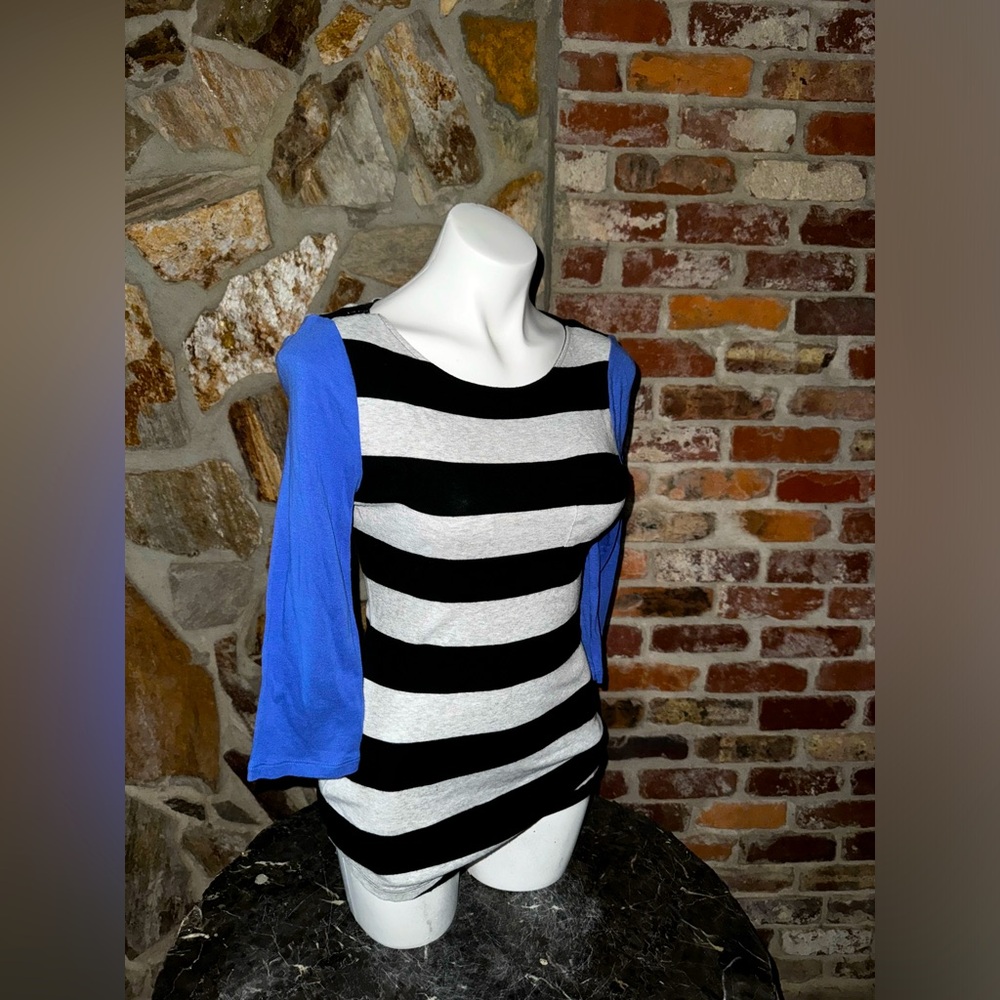 Express, New!!, Womens, Grey and black, medium, striped, long sleeve, tshirt